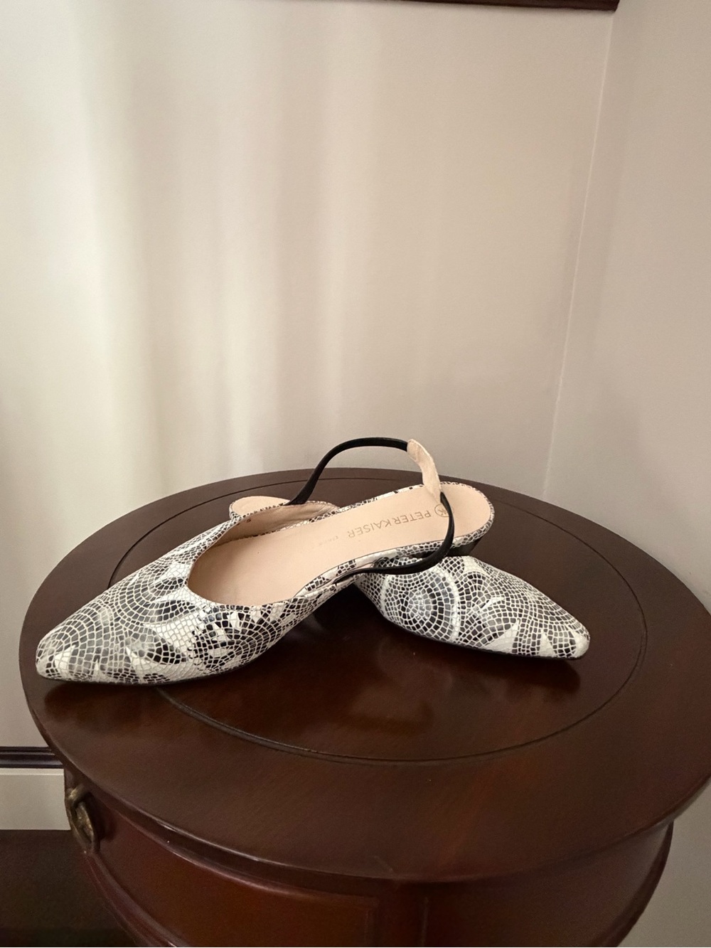 Peter Kaiser Black and White Snake-Print Slingback Flats